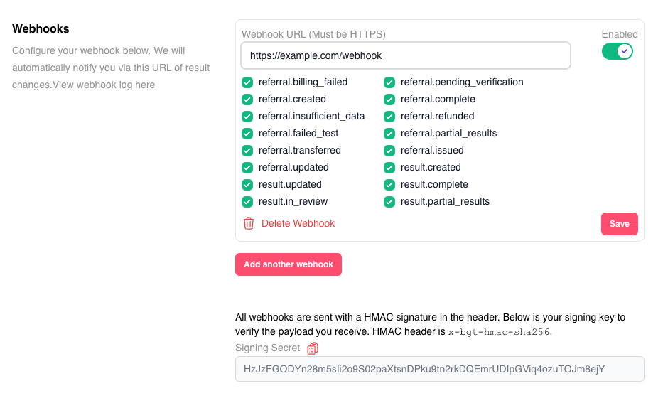 Webhook configuration